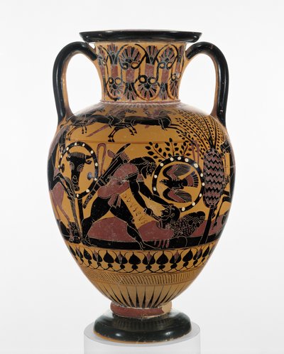 Âncora calcária de pescoço negro com Ulisses matando um trácio, c.540 aC (terracota) de Greek