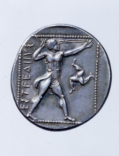 Moeda representando um atirador de estilingue (prata) de Greek