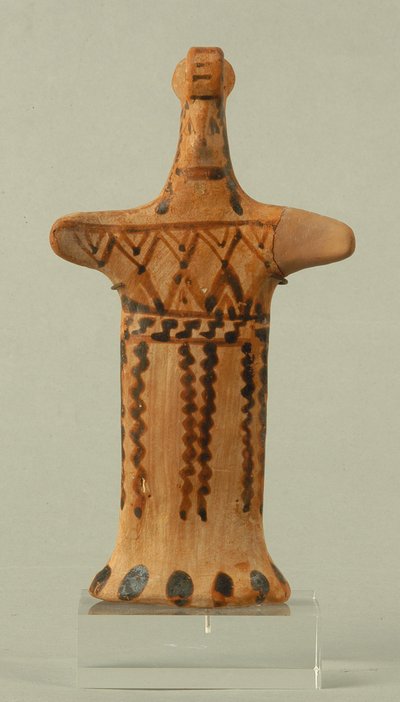 Estatueta de uma fêmea de pé, oficina de Beócia, período Arcaico (argila pintada) de Greek