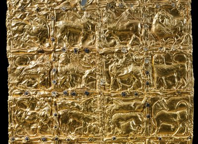 Folha com decoração em relevo de Delphi (ouro) (detalhe de 593279) de Greek