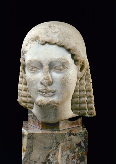 Chefe de um Kouros, de Atenas, c.510 aC (mármore) de Greek