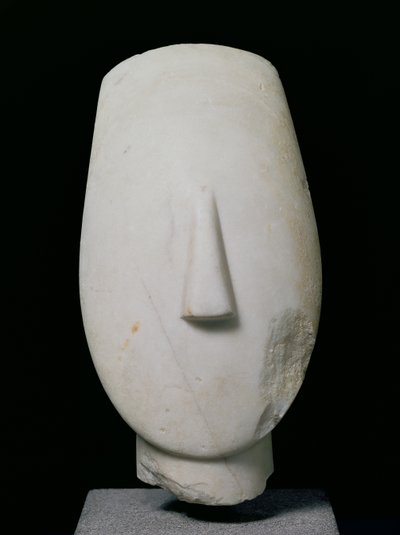 Cabeça de uma mulher, fragmento de uma estátua de Keros, início do período das Cíclades II, c.2700-2400 aC (mármore) de Greek