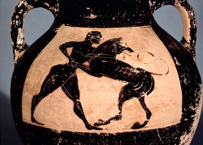 Herakles lutando com o leão da Neméia, detalhe de uma ânfora ática de figuras negras (cerâmica) de Greek