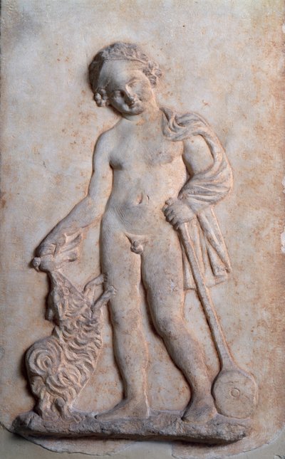 Magna graecia: menino brincando, relevo de mármore, século V a.C. de Greek