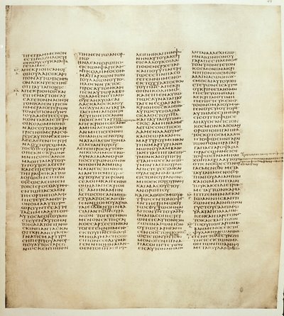 Página do Evangelho de São João. O Codex Grego é conhecido como Codex Sinaiticus entre 330 e 350. Sociedade Bíblica de Londres de Greek