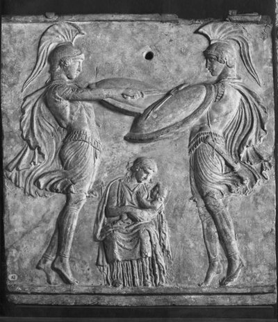 Placa Campana, Dança dos Curetes, de Myrina, Ásia Menor (terracota) de Greek
