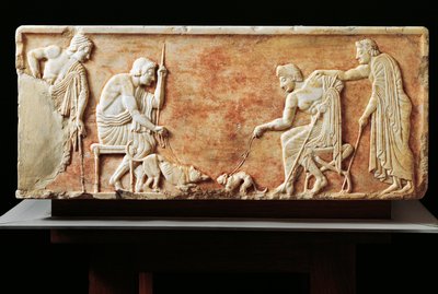 Estela de luta entre cão e gato, 510 bc (relevo) de Greek