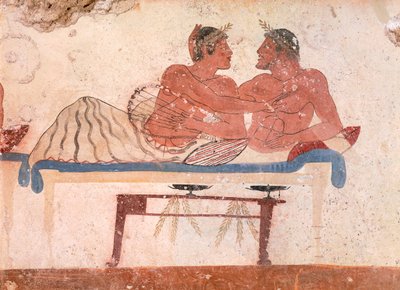 Cena do simpósio (detalhe), c.480-490 a.C. (fresco) de Greek