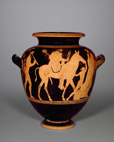 Estames áticos de figuras vermelhas, representando o retorno de Hefesto, do Grupo de Polígonos, c.440 aC (cerâmica) (ver também 293.739 e ver detalhes em 307551). de Greek School
