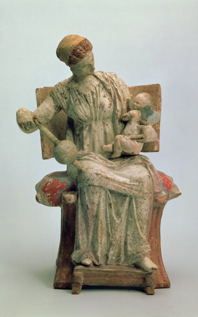Estatueta de Afrodite brincando com Eros, de Tanagra, final do século IV aC (terracota) de Greek School