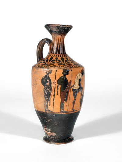 Lekythos, guerreiros armados para a batalha, 510-500 AC de Greek School