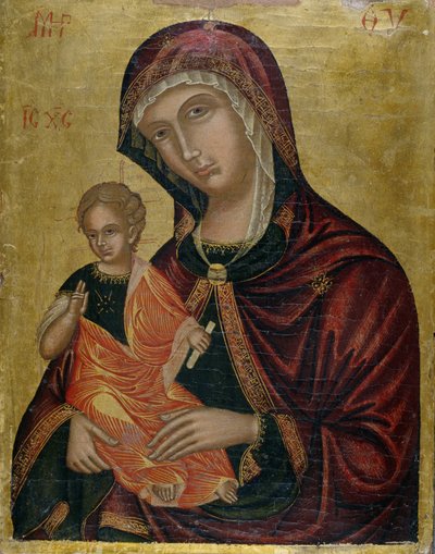Madonna and Child, c.1600 (tempera em madeira de cedro) de Greek School