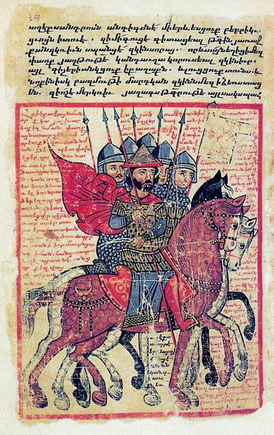 Cena militar de um manuscrito arménio do século XIV de Greek School