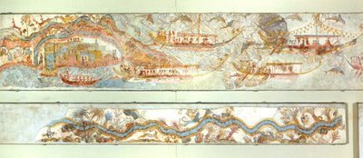 Expedições navais e paisagem fluvial, Akrotiri fresco, Thera (hoje Santorini), Grécia, Civilização Minoana de Greek School