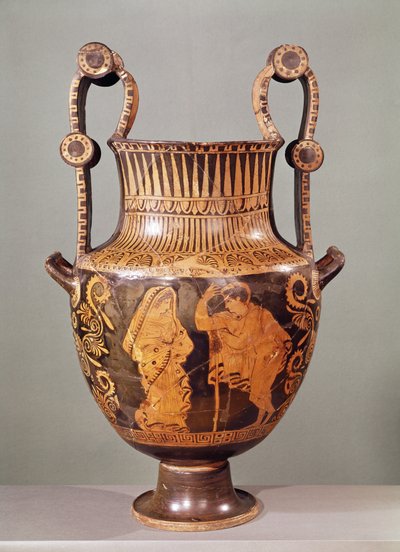 Cratera de figuras vermelhas representando uma conversa entre um efêbe e uma mulher usando um himation, da Beócia (cerâmica) de Greek School