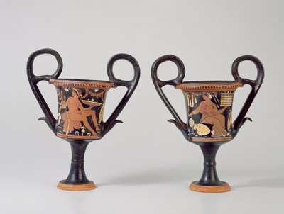 Kantharos de figuras vermelhas retratando uma juventude e kantharos representando uma mulher, c.310 aC (cerâmica) de Greek School