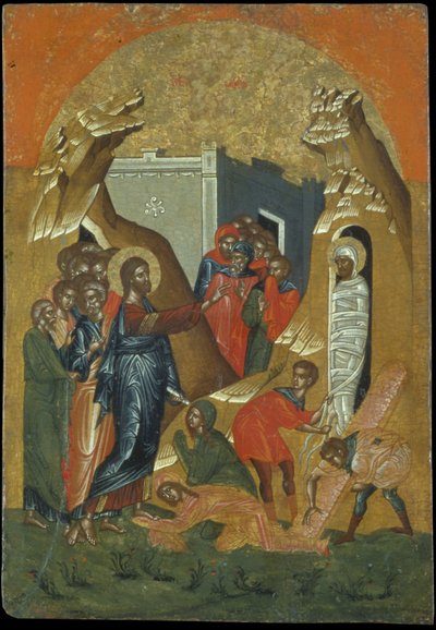 Ressurreição de Lazar (tempera de ovo no painel) de Greek School