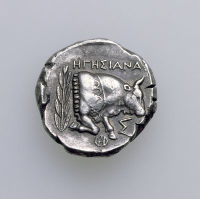 Tetradrachm de Samos, Ionia, representando um touro, c.390 aC (reverso) (prata) (para anverso ver 168076) de Greek School