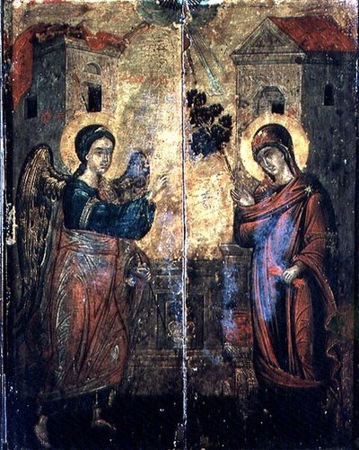 A Anunciação (óleo em dois painéis) de Greek School