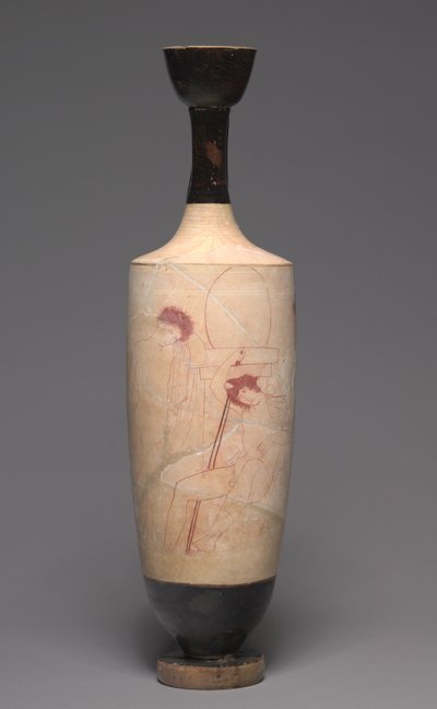 Lekythos de terra branca (jarro funerário a óleo), c.420 a.C. (terracota pintada) de Greek School