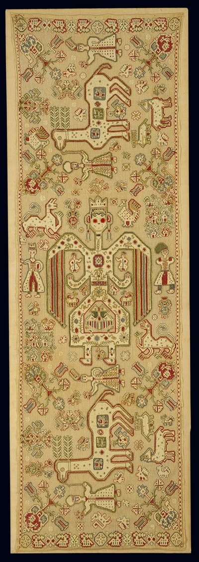 Capa de almofada nupcial, de Lefkas, Ilhas Jónicas, do século XVII ao XVIII (linho bordado com fio de seda e ouro metálico) de Greek School