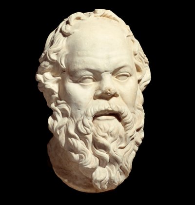 Busto em mármore do filósofo grego Sócrates (470-399 AC) após o original de Lysippe (cerca de 330 AC) decorando o Pompeão de Atenas. Sol 0,33 m. Paris, Museu do Louvre de Greek or Roman