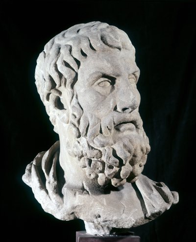 Retrato de Epicuro (341 a.C. - 270 a.C.), filósofo grego, fundador do epicurismo. Museu do Tabaco, Roma. de Greek or Roman