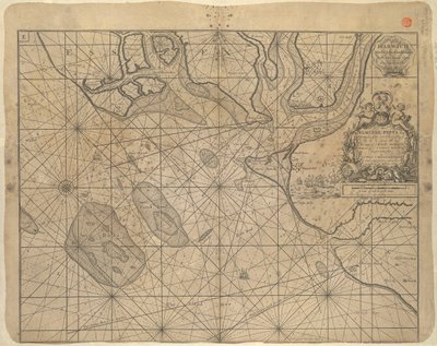 Carta do Mar do Norte dedicada a "Ye Honble Samuel Pepys Esq by Captain Greenvil Collins Hydrog to the King 1686 de Greenvile Collins