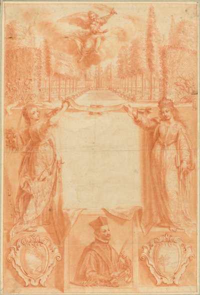 Um desenho para um frontispício: "Viridarium sacrae ac profanae eruditionis de Gregoire Huret