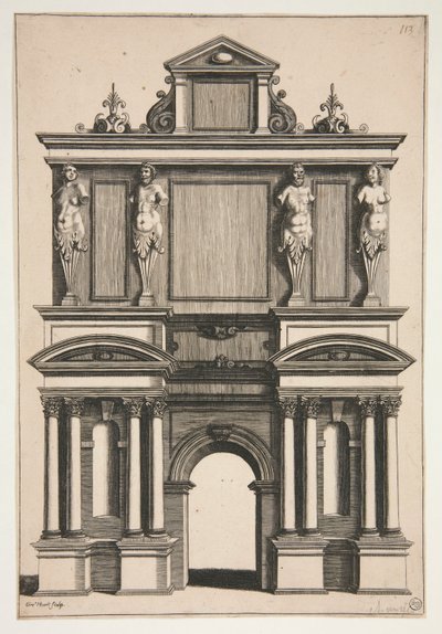 Desenho para um Arco com quatro figuras de termo de Gregoire Huret