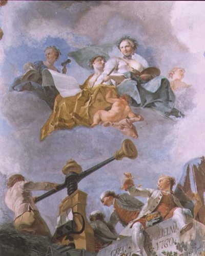 Figuras alegóricas, detalhe do teto da Grande Galeria, 1759-62 de Gregorio Guglielmi