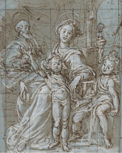 Sagrada Família com o infante São João Batista reto, esboços recortados em grande escala..., 1590-92. de Gregorio Pagani