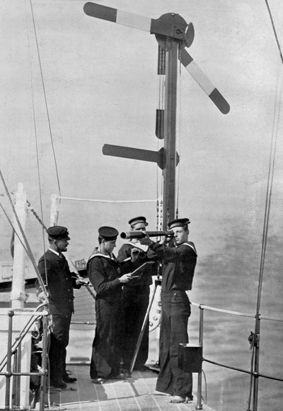 Sinalização por semáforo a bordo do HMS Camperdown, 1895 de Gregory and Co