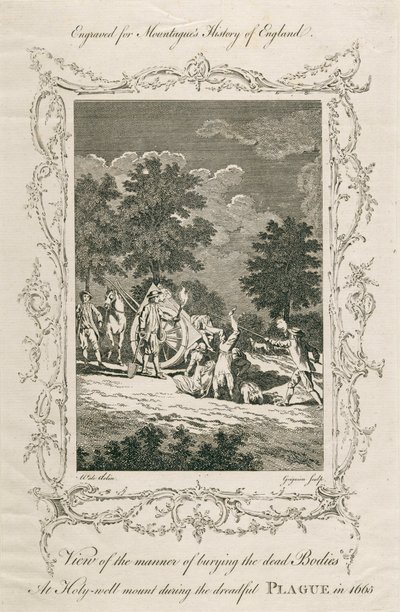 Enterrando vítimas da peste, Holywell Mount, Shoreditch, Londres, 1665 c final do século XVIII de Grignion