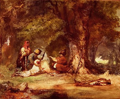 Soldados russos durante as guerras caucasianas de 1817-64 (aguarela sobre papel) de Grigori Grigorevich Gagarin