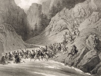 Tcherkersseians em uma incursão perto do Mar Negro, placa 4, de um livro sobre o Cáucaso, gravado por Eugene Ciceri (1813-1890) e Adolphe Jean-Baptiste Bayot (1810-66), publicado por Alfred Leon Lemercier, P de Grigori Grigorevich Gagarin