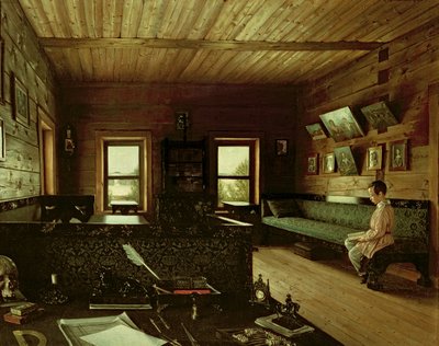 O estudo na casa de Nikolai Milyukov em Ostrovky, 1844 de Grigori Vasilievich Soroka