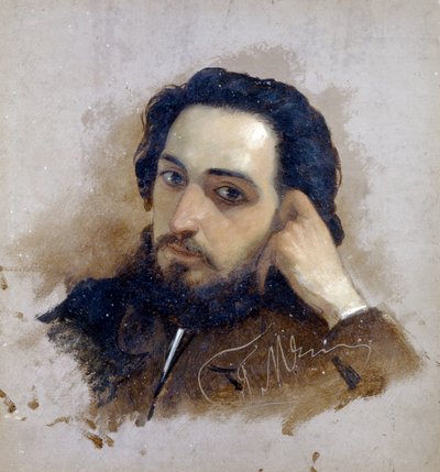 Retrato de Vsevolod Mikhailovitch Garchine (1855-1888), ecrivain russe (Retrato do autor Vsevolod Garshin). Peinture de Grigori (Grigoriy, Grigory) Grigoryevich Myasoyedov (Myasoedov, Miasoedov) (1834-1911) - Huile sur carton - Kislovodsk, Museu N. de Grigoriy Myasoyedov