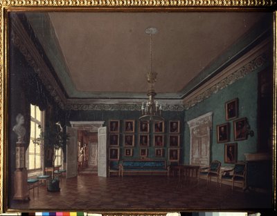 Na Sala. Pintura de Grigori Karpovich Mikhaylov (1814-1867), óleo sobre tela. Arte russa do século XIX. Galeria Estadual Tretyakov, Moscovo. de Grigory Mikhailov