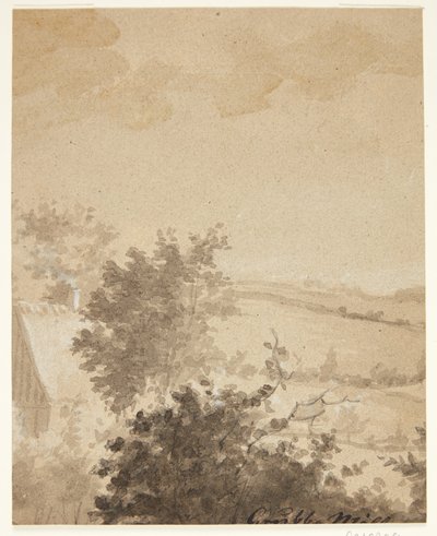 Paisagem com árvores e casa de fazenda de Grubbe Møller