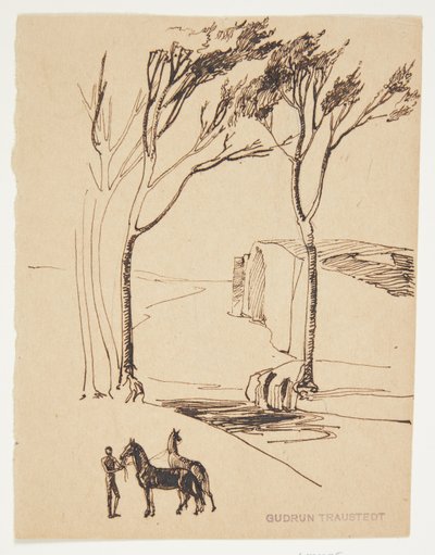 Paisagem ideal No primeiro plano homem com dois cavalos de Gudrun Traustedt