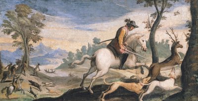 Caça ao veado e ao javali, de Giovanni Francesco Barbieri, conhecido como Guercino (1591-1666), fresco, 53x101 cm de Guercino