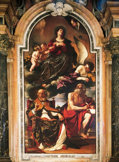 Assunção de Maria com São Pedro e São Jerônimo, de Giovanni Francesco Barbieri, conhecido como Guercino (1591-1666), óleo sobre tela. Catedral de Santa Maria Assunta, Reggio Emilia. de Guercino