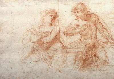 Estudo de um Homem e uma Mulher Nus (giz vermelho) de Guercino
