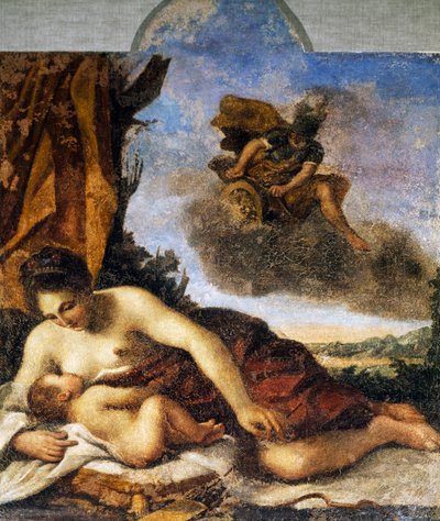 Venus nursing Love, pintura de Giovanni Francesco Barbieri, conhecido como il Guercino (1591-1666). de Guercino