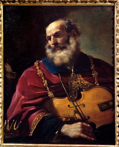 Rei David (tocando violino). Pintura de Barbieri Giovanni Francesco dit Le Guerchin (1591-1666) de Guercino
