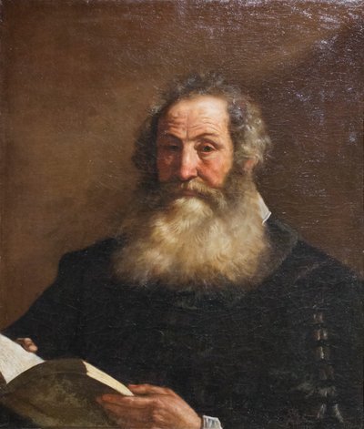 Retrato de um homem idoso com um livro na mão de Guercino (1591-1666)