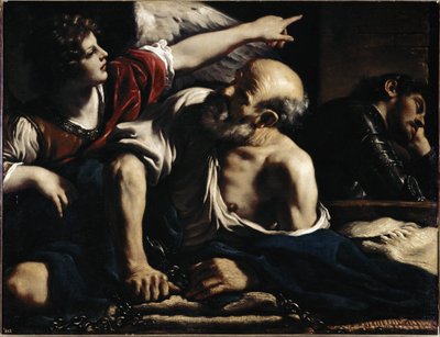 São Pedro liberta por um anjo - Óleo sobre tela, cerca de 1622 de Guercino