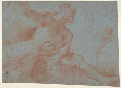 Velho sentado com o braço direito erguido (Tithonus) (frente) de Guercino