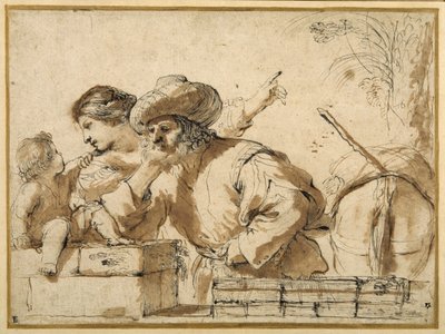 O resto no vôo (caneta e tinta com lavagem em papel) de Guercino